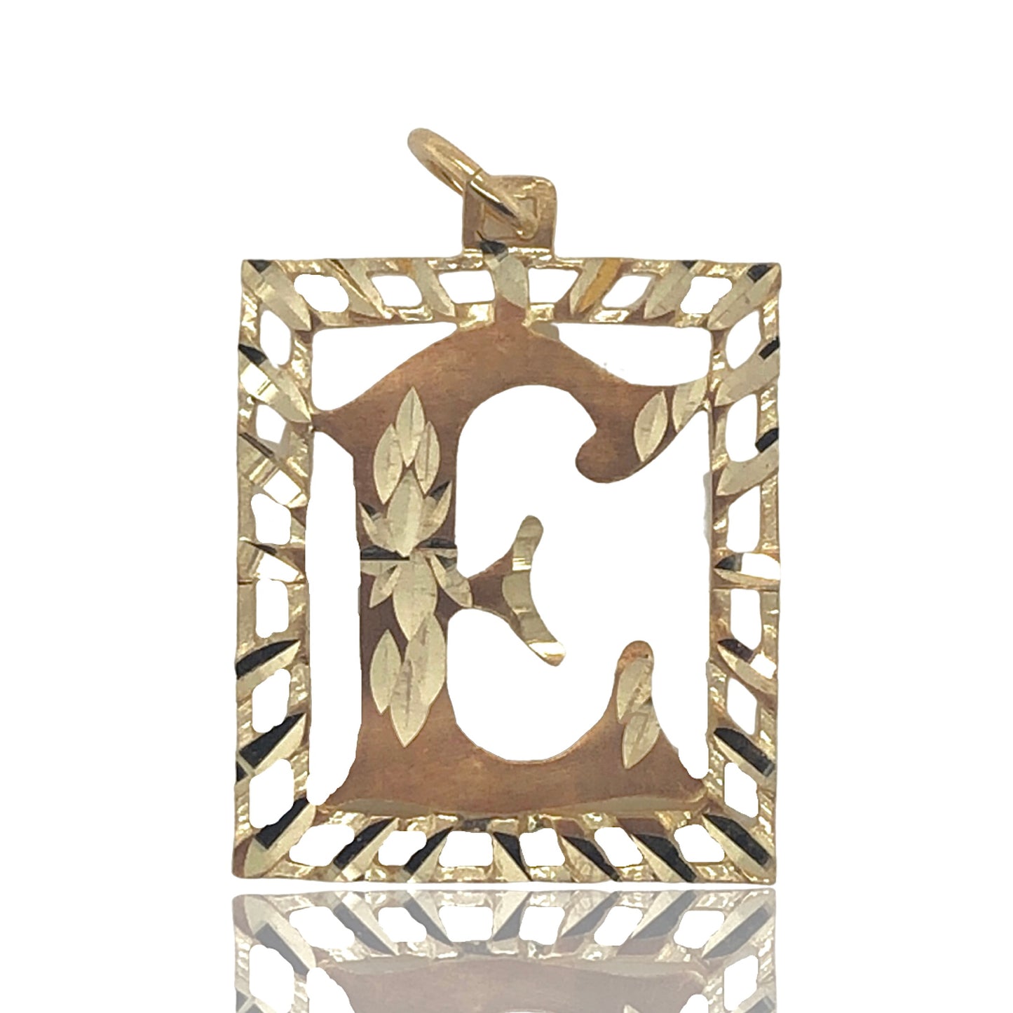 10K Yellow Gold Diamond-Cut Large Square Initial Letter 'E"