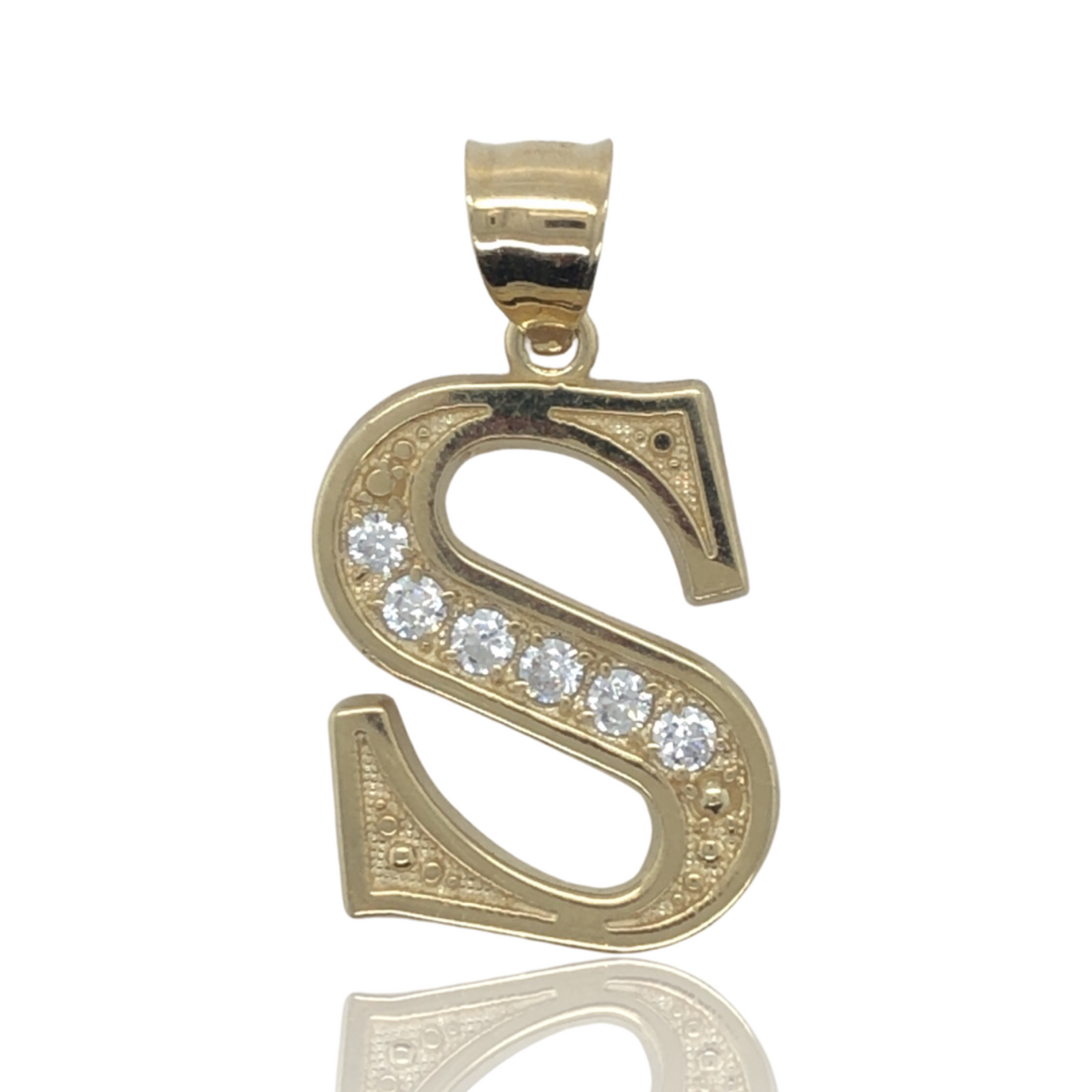 10K Yellow Gold Bold Style Cubic Zirconia Initial Letter "S"