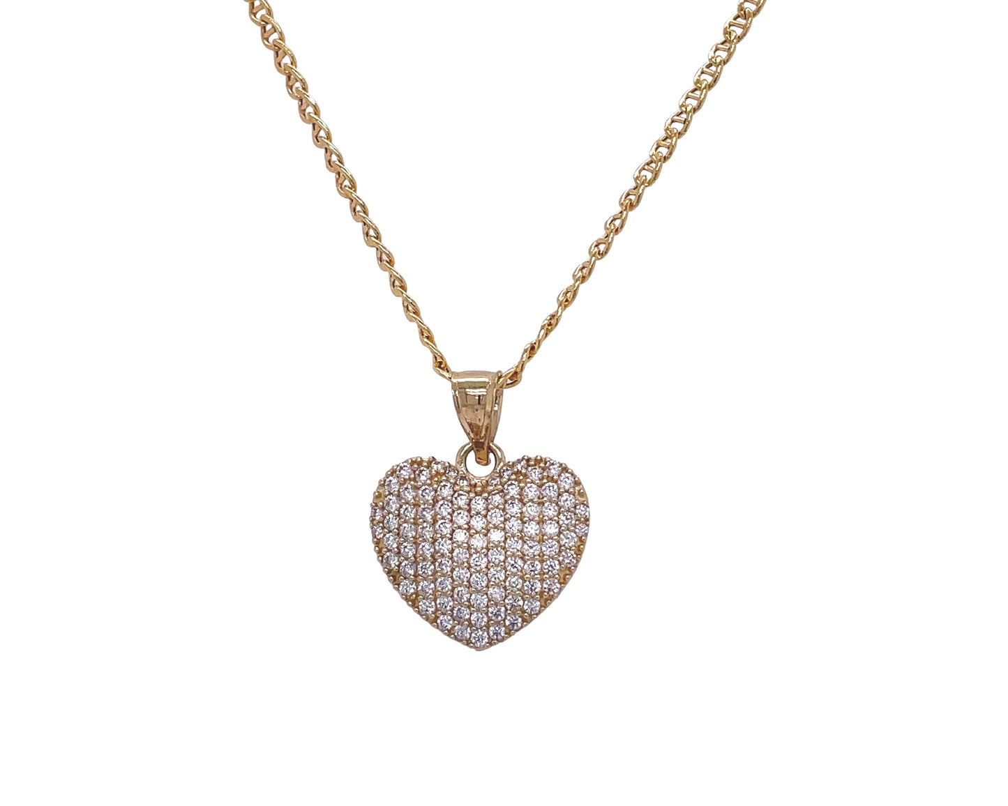 10K Yellow Gold Cz Heart Pendant With Chain