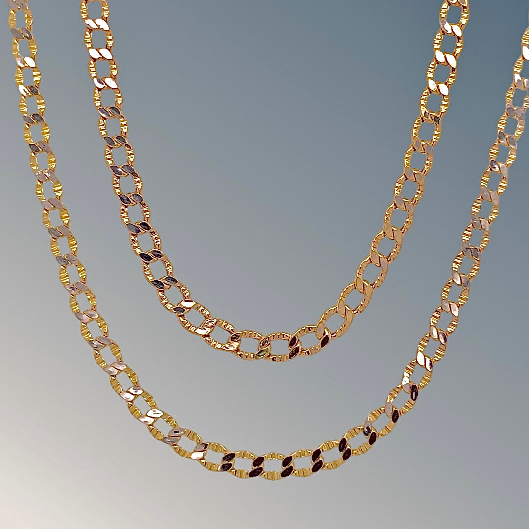 10K Two-Tone Gold Diamond Cut Curb Chain (3.7MM) (4.3MM)