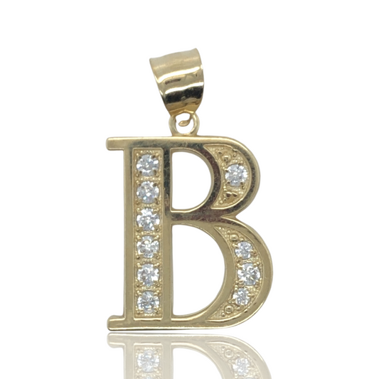 10K Yellow Gold Bold Style Cubic Zirconia Initial Letter "B"