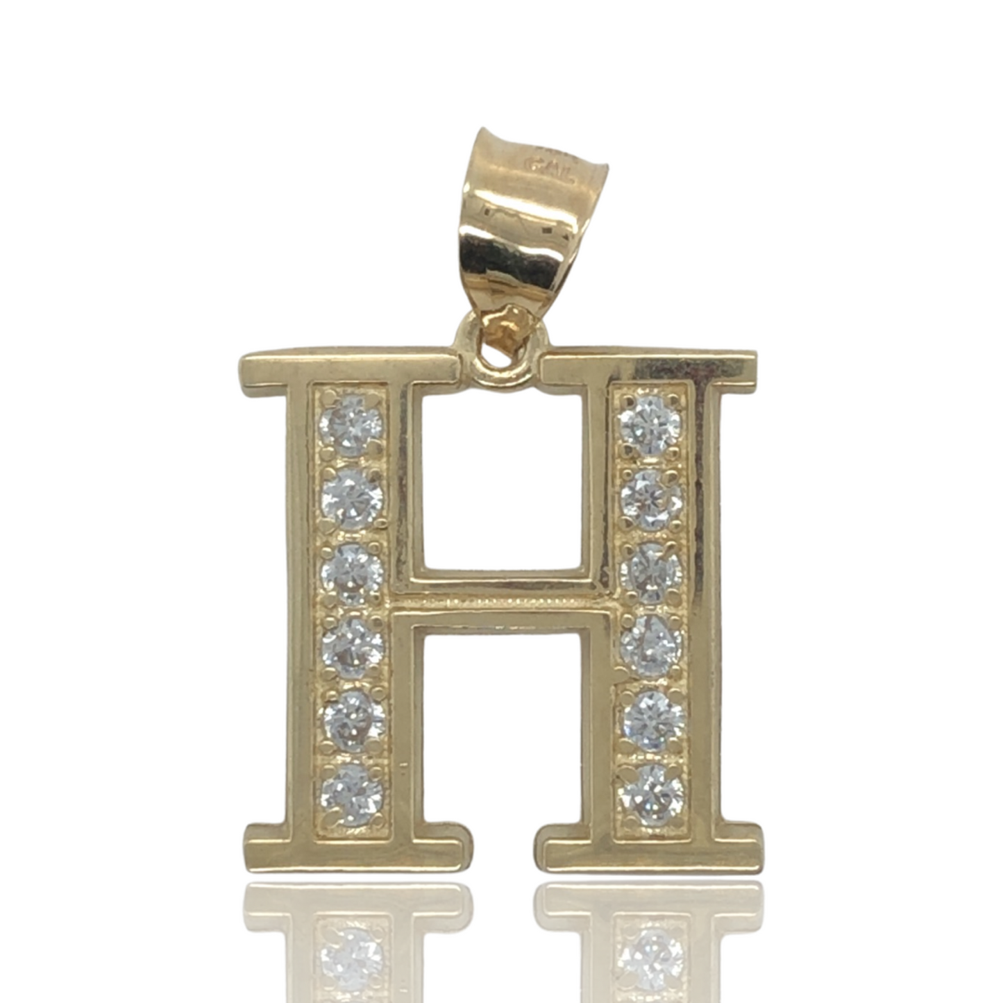 10K Yellow Gold Bold Style Cubic Zirconia Initial Letter "H"