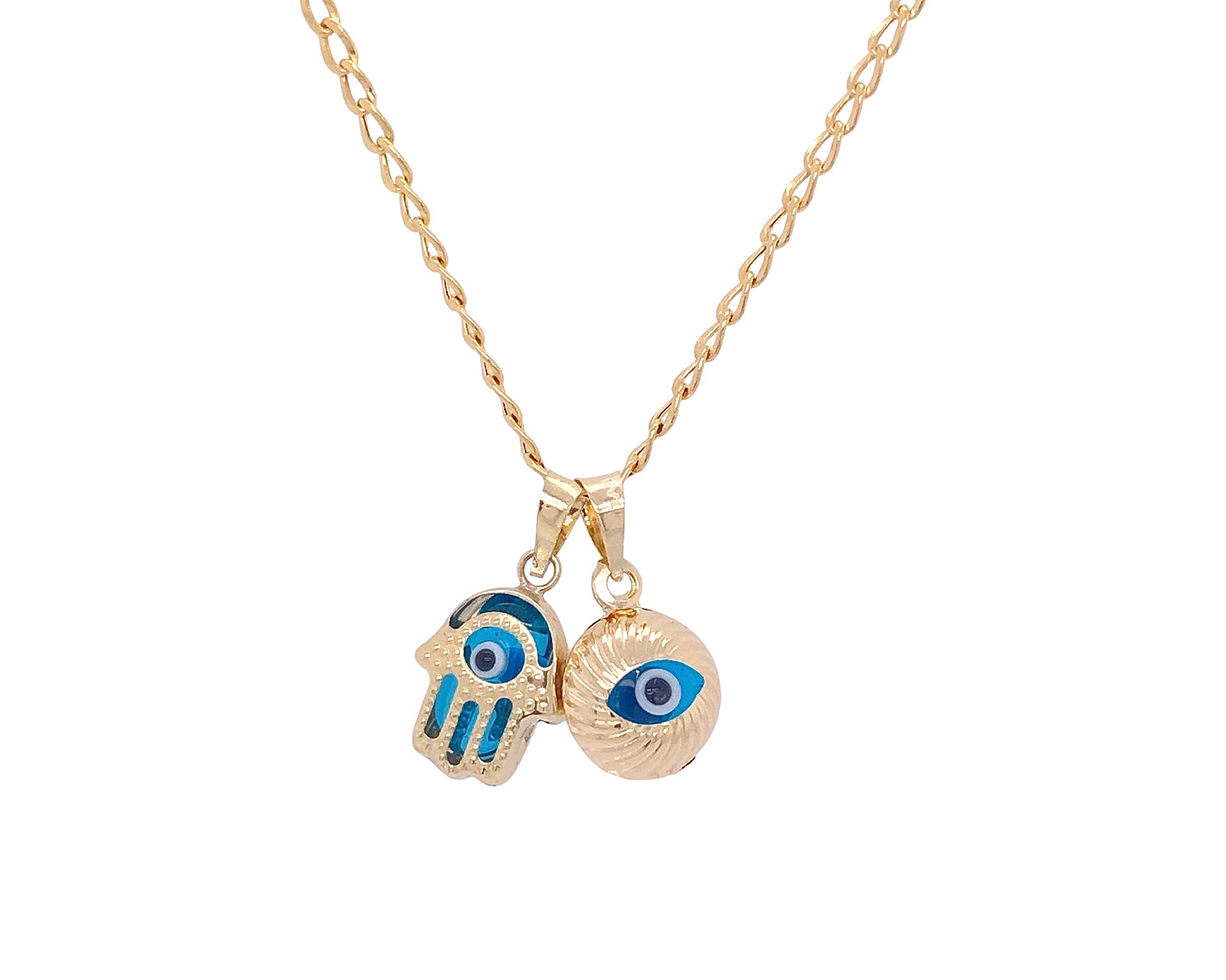 10k yellow gold necklace with 2 evil eye charms 