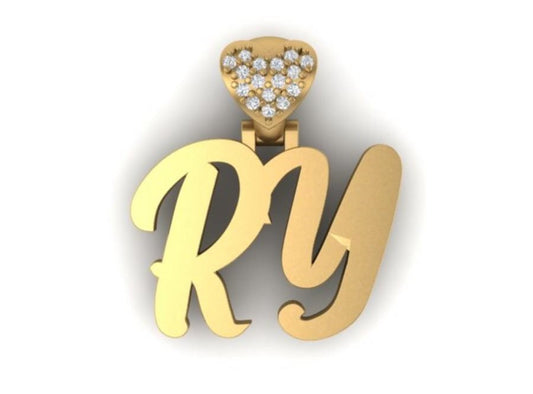 Gold Custom Design Initials with Diamond Heart Bail