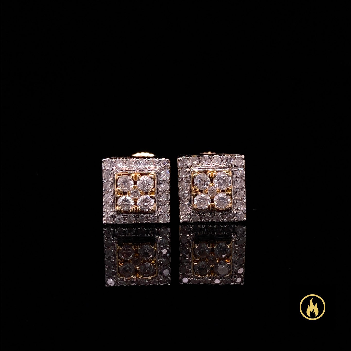 14K Yellow Gold Square Diamond Earrings 0.28ct