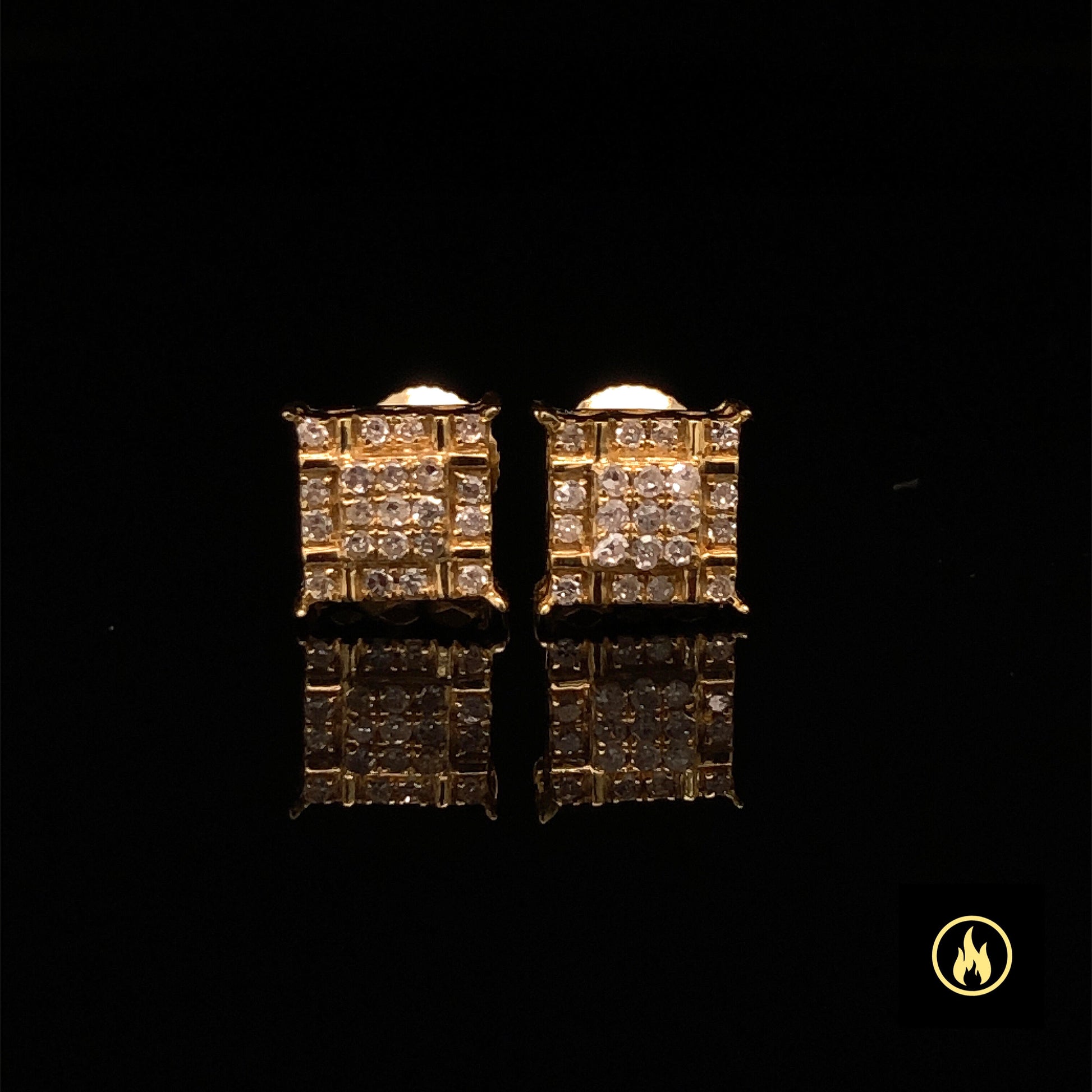 14K Yellow Gold Square Diamond Earrings 0.14ct