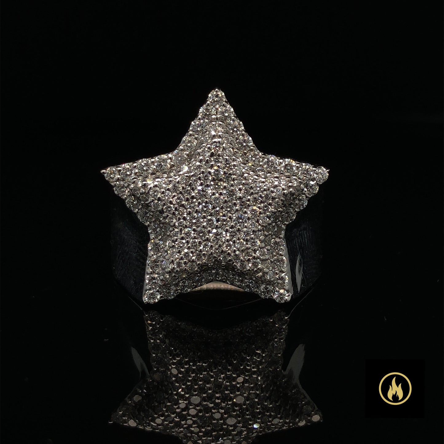 10K Custom White Gold VS-VVS Diamond Star Ring 1.40ct